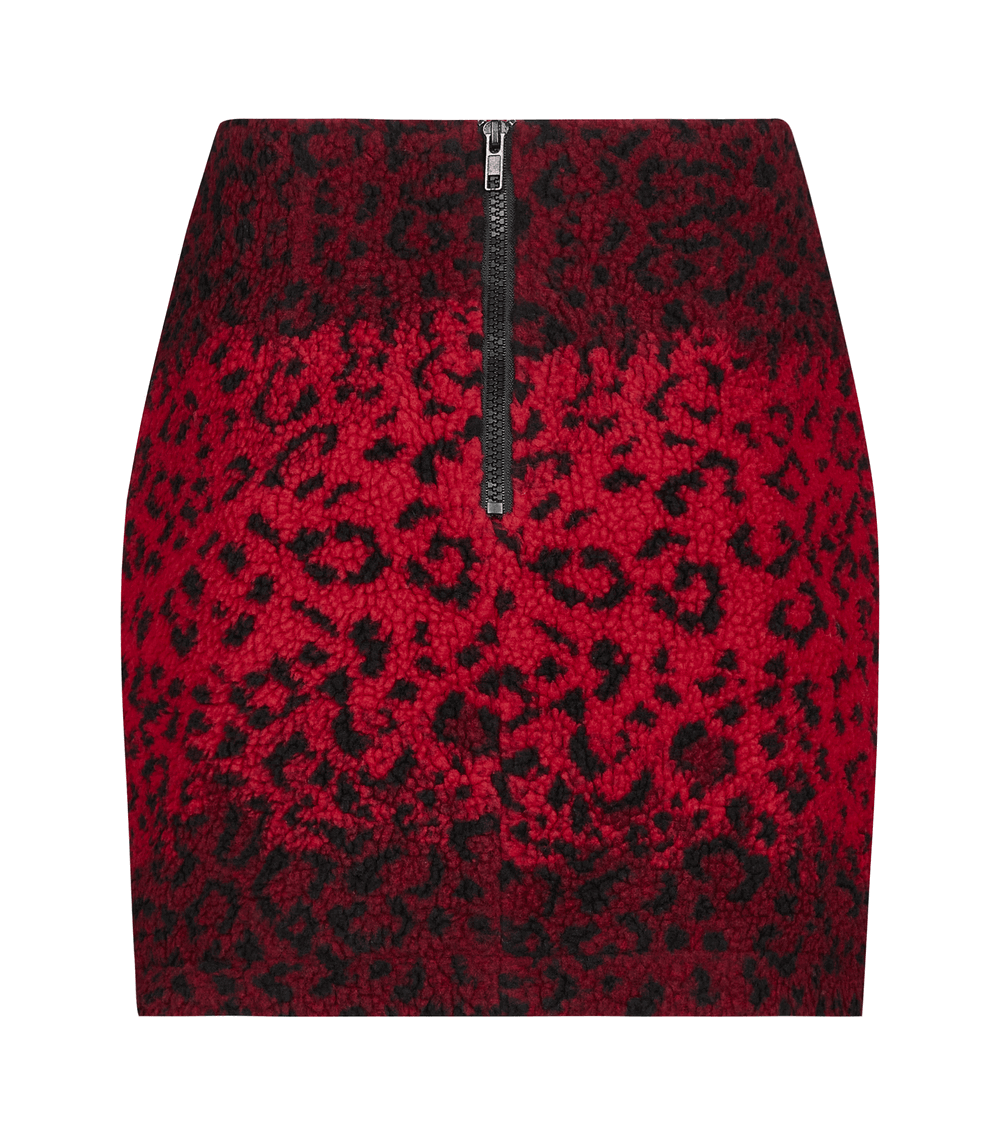 Red Leopard Punk Mini Skirt Featuring Eyelet Zippers