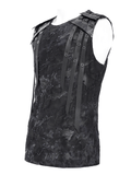 Ripped Black Sleeveless Top with Eyelet Strap Accents