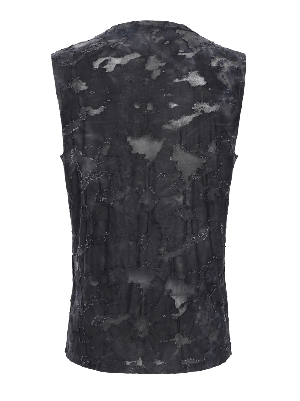 Ripped Black Sleeveless Top with Eyelet Strap Accents
