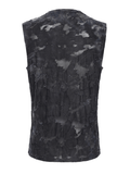Ripped Black Sleeveless Top with Eyelet Strap Accents