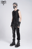 Ripped Black Sleeveless Top with Eyelet Strap Accents