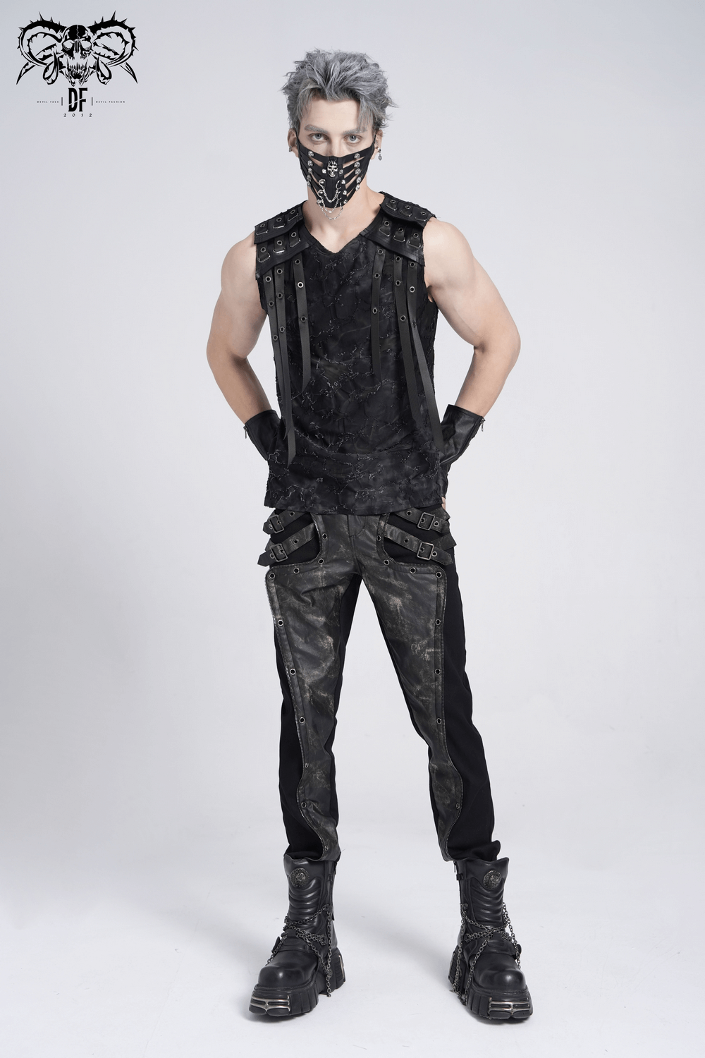 Ripped Black Sleeveless Top with Eyelet Strap Accents