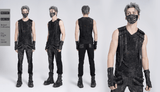 Ripped Black Sleeveless Top with Eyelet Strap Accents