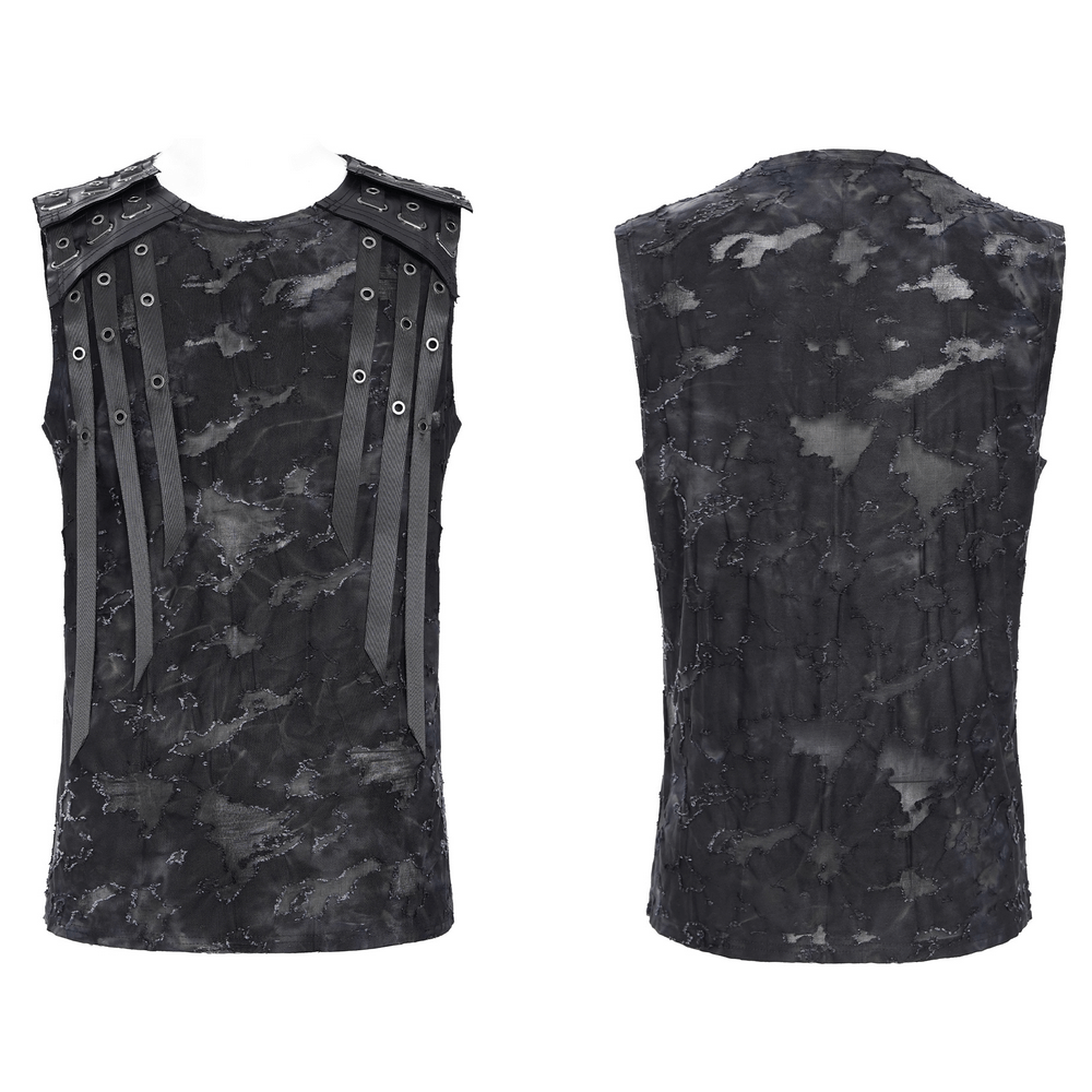 Ripped Black Sleeveless Top with Eyelet Strap Accents