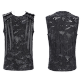 Ripped Black Sleeveless Top with Eyelet Strap Accents