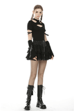 Ruffled Black Lace Skirt with Zip Closure and Lacing Ties