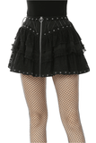 Ruffled Black Lace Skirt with Zip Closure and Lacing Ties