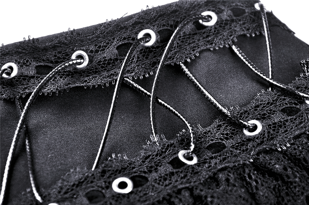 Ruffled Black Lace Skirt with Zip Closure and Lacing Ties