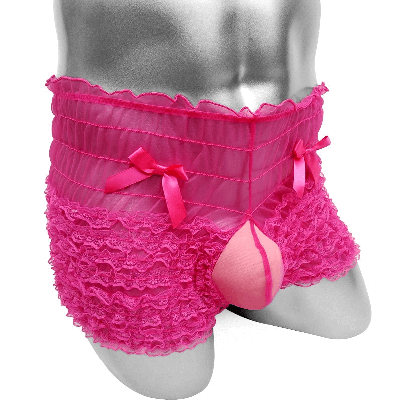 Ruffles Men's See-Through Boxers / Adult Underwear With Bowknot / Erotic Male Shorts - EVE's SECRETS