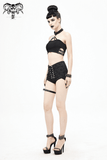 Seductive Black Crop Top with Buckles and Spikes