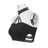 Seductive Black Crop Top with Buckles and Spikes