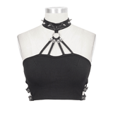 Seductive Black Crop Top with Buckles and Spikes