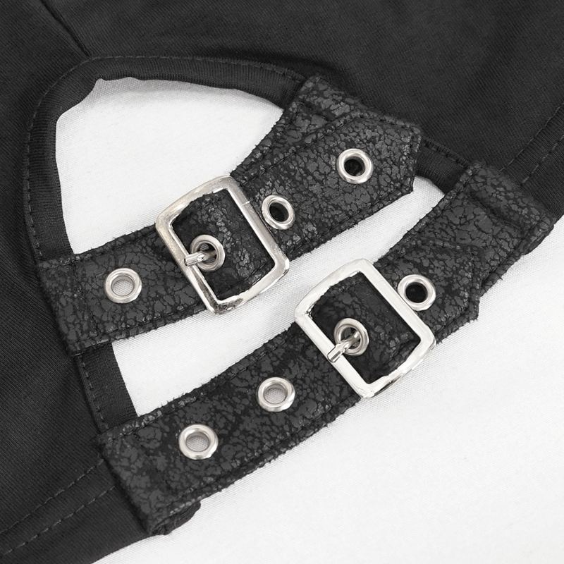 Seductive Black Crop Top with Buckles and Spikes