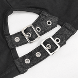 Seductive Black Crop Top with Buckles and Spikes