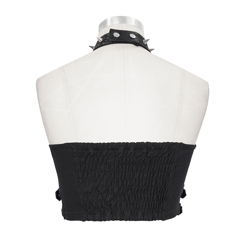 Seductive Black Crop Top with Buckles and Spikes
