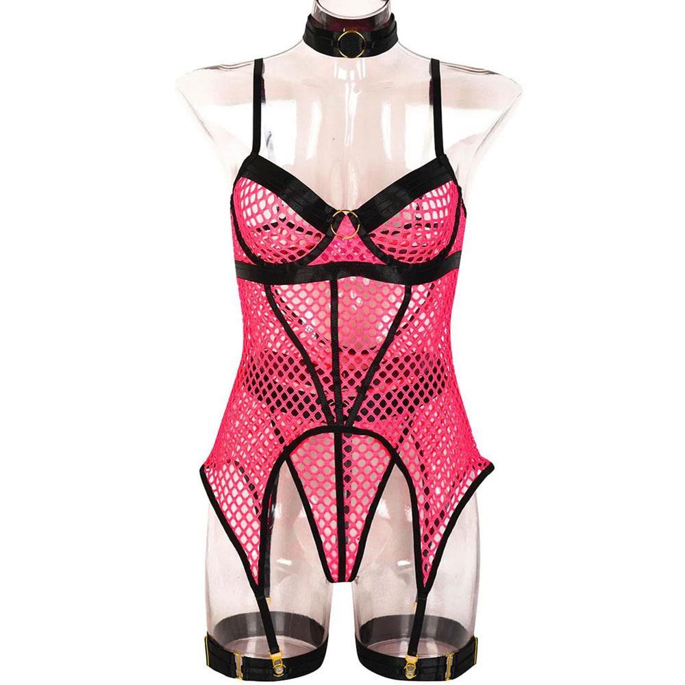 Seductive Fishnet Bodysuit Lingerie with Garters - EVE's SECRETS