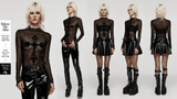 Seductive Flocked Cross Gothic Mesh Top with Edgy Vibes