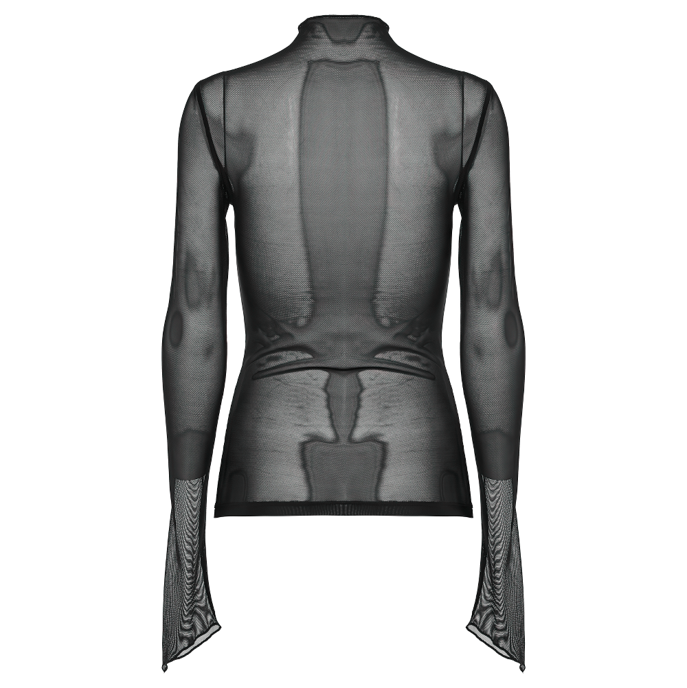 Seductive Flocked Cross Gothic Mesh Top with Edgy Vibes