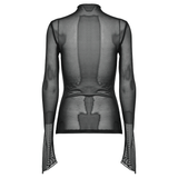 Seductive Flocked Cross Gothic Mesh Top with Edgy Vibes
