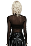 Seductive Flocked Cross Gothic Mesh Top with Edgy Vibes