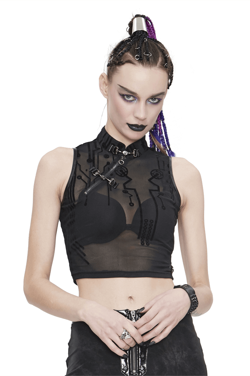 Seductive Futuristic Women's Sheer Sleeveless Crop Top
