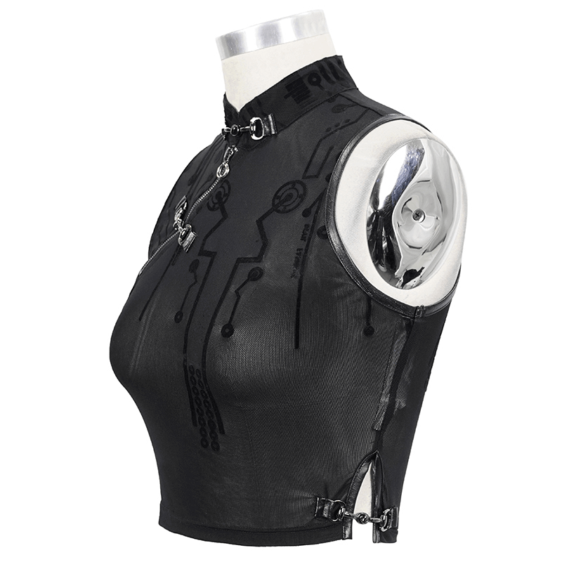 Seductive Futuristic Women's Sheer Sleeveless Crop Top