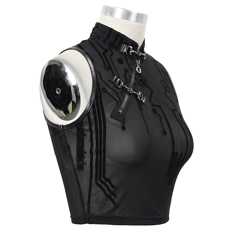 Seductive Futuristic Women's Sheer Sleeveless Crop Top