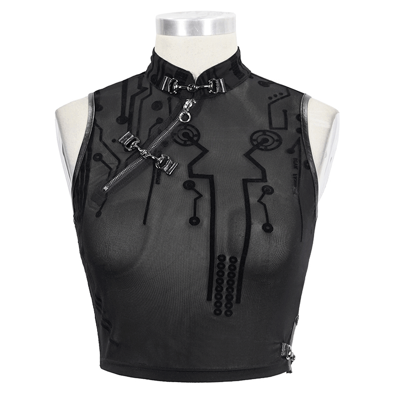 Seductive Futuristic Women's Sheer Sleeveless Crop Top