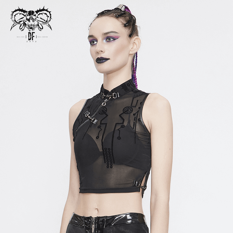 Seductive Futuristic Women's Sheer Sleeveless Crop Top