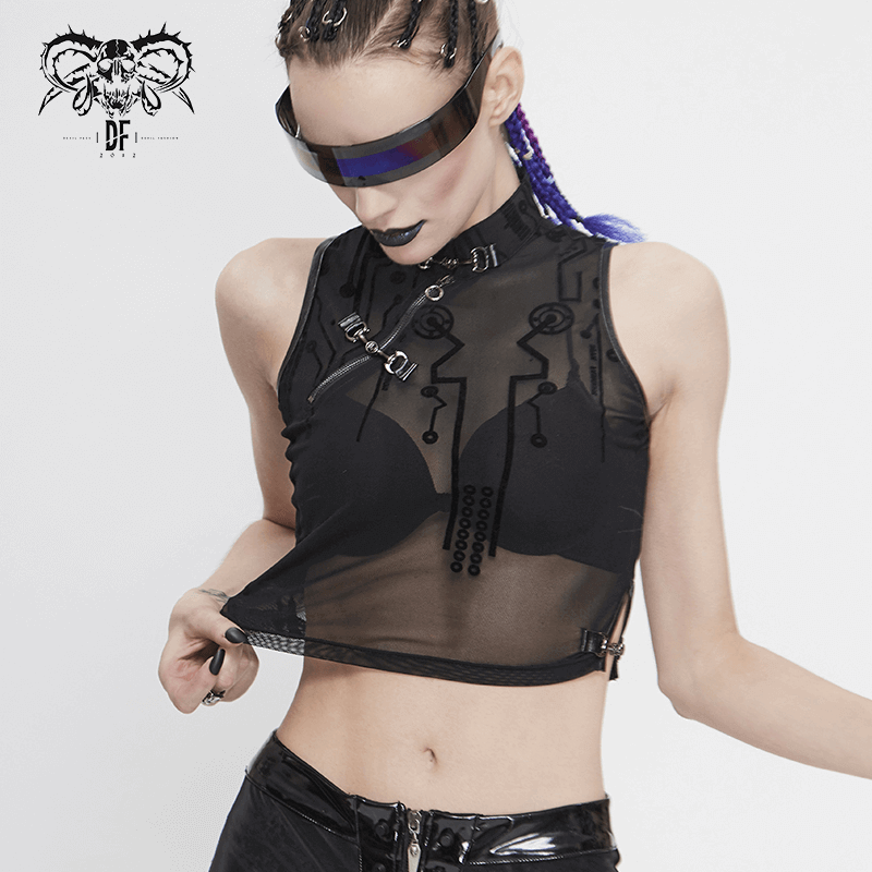 Seductive Futuristic Women's Sheer Sleeveless Crop Top
