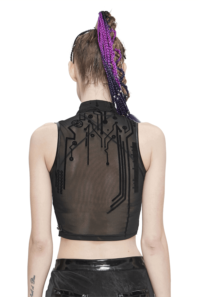 Seductive Futuristic Women's Sheer Sleeveless Crop Top