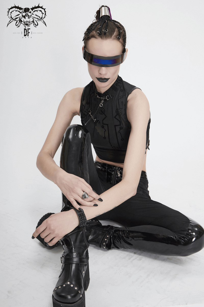Seductive Futuristic Women's Sheer Sleeveless Crop Top