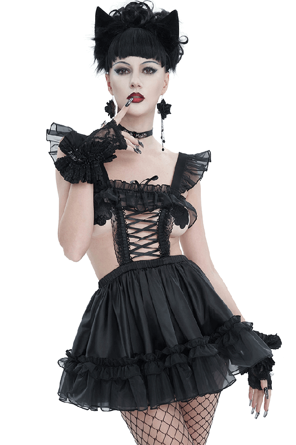 Seductive Hollow Out Lingerie Dress / Black Gothic Dress