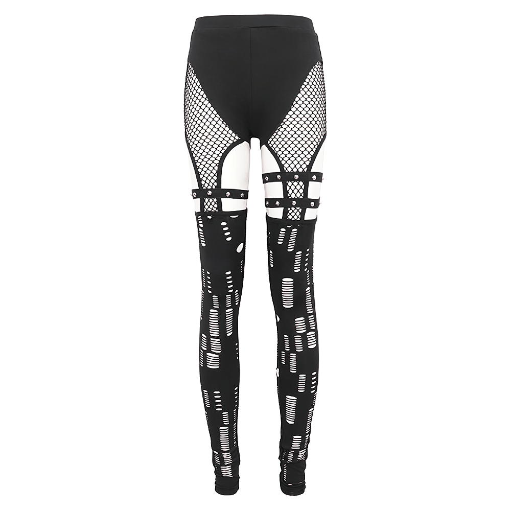 Seductive Net Slim Leggings with Metal Studded Belt Accents