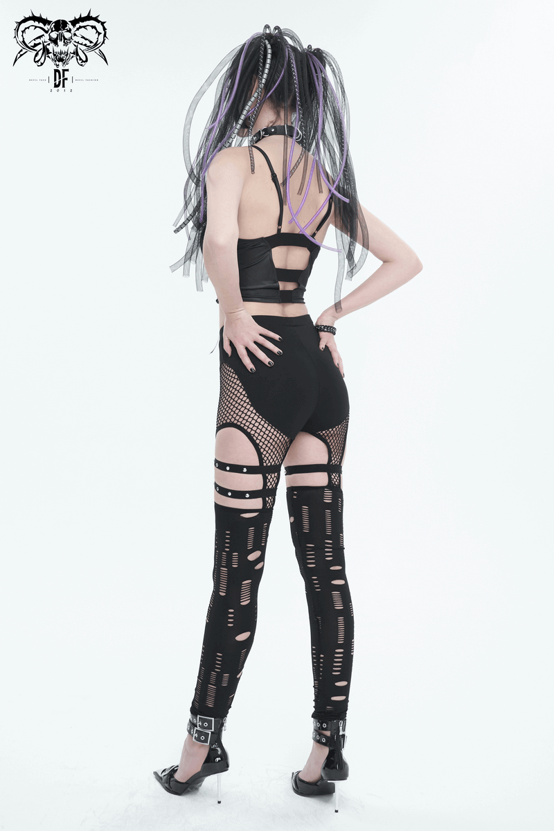Seductive Net Slim Leggings with Metal Studded Belt Accents