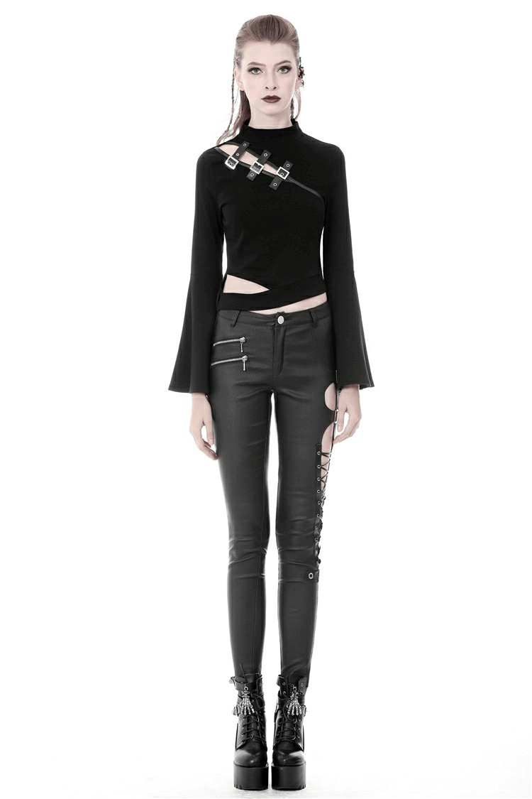 Seductive Skinny Pants with Asymmetrical Design and Lace-Up