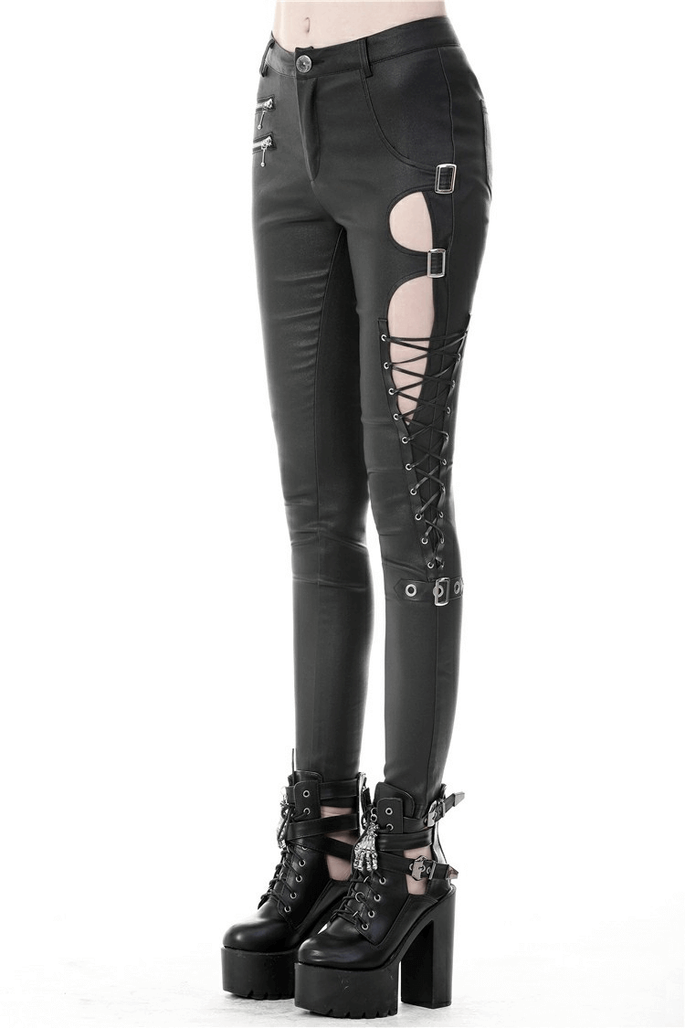 Seductive Skinny Pants with Asymmetrical Design and Lace-Up