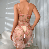 Semi Transparent Night Dress for Women / Sexy Babydoll with Floral Print / Sheer Sexy Nightwear - EVE's SECRETS