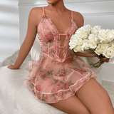 Semi Transparent Night Dress for Women / Sexy Babydoll with Floral Print / Sheer Sexy Nightwear - EVE's SECRETS