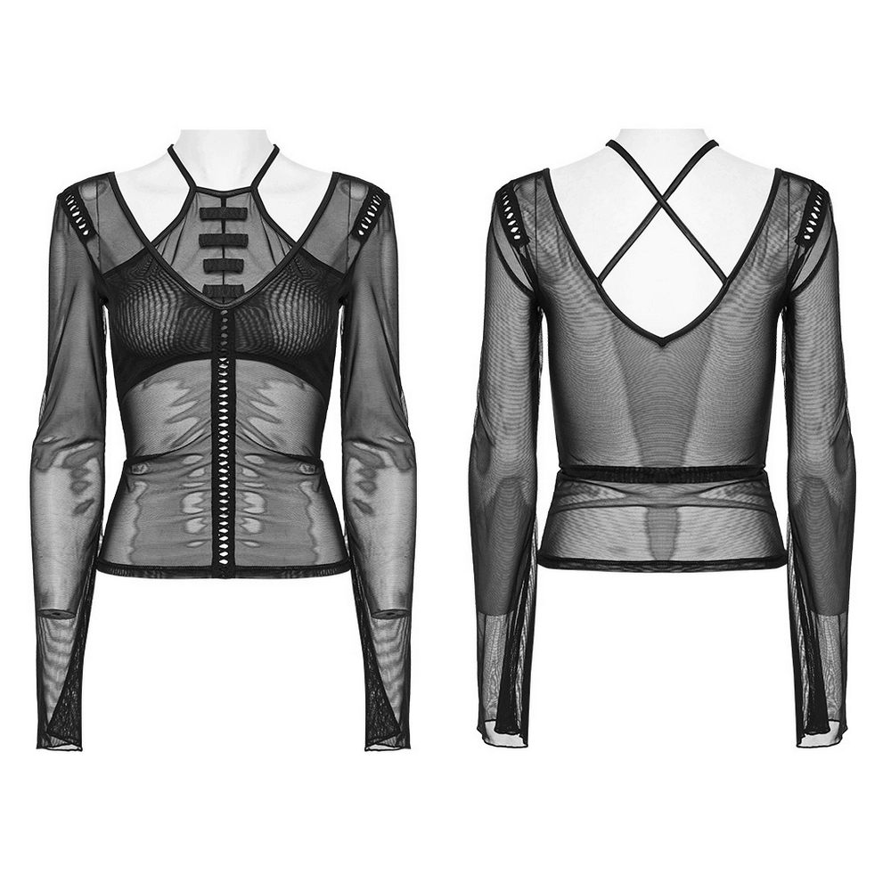 Sensual Gothic Mesh Top with Suspender Accents