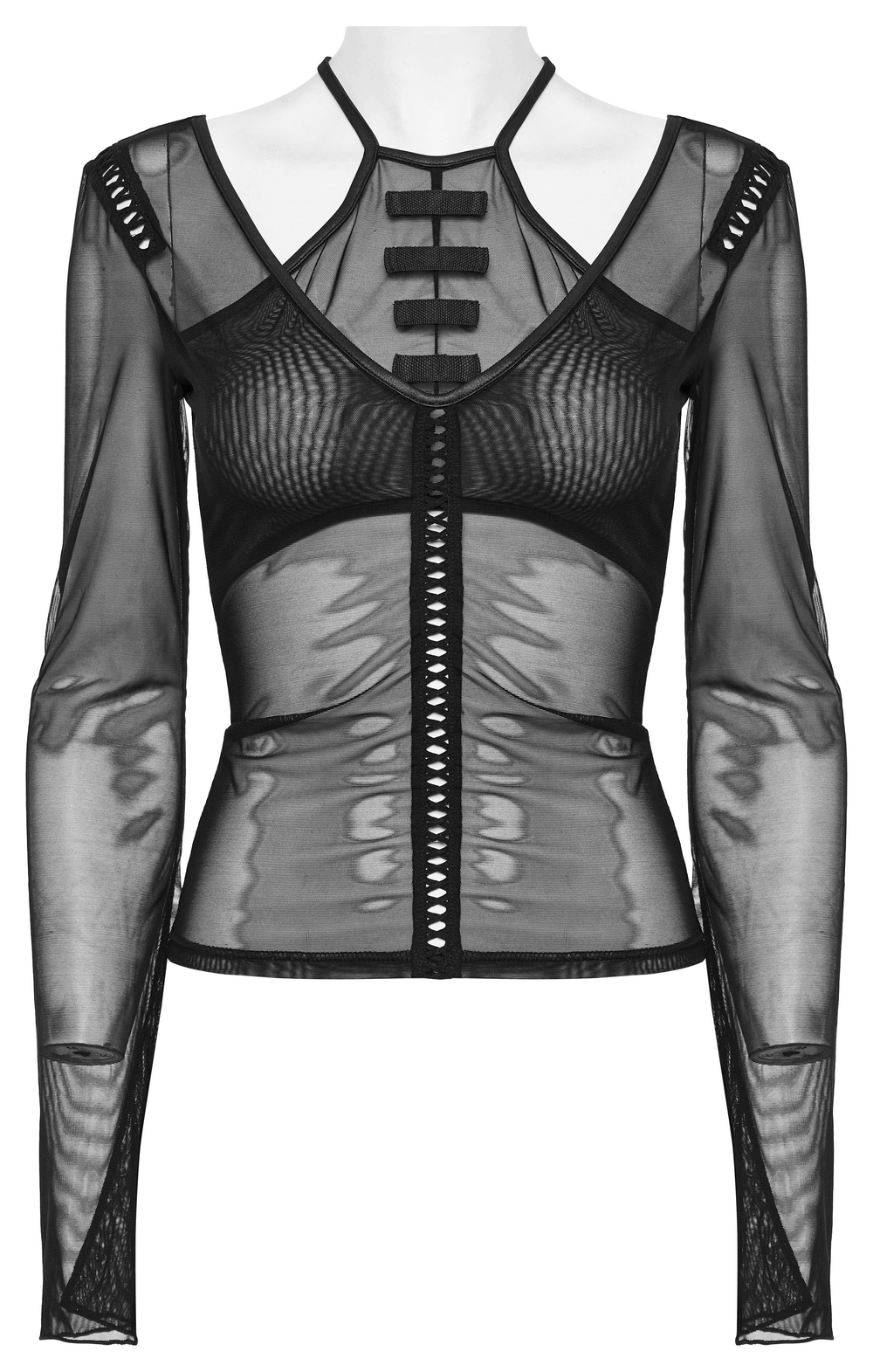 Sensual Gothic Mesh Top with Suspender Accents