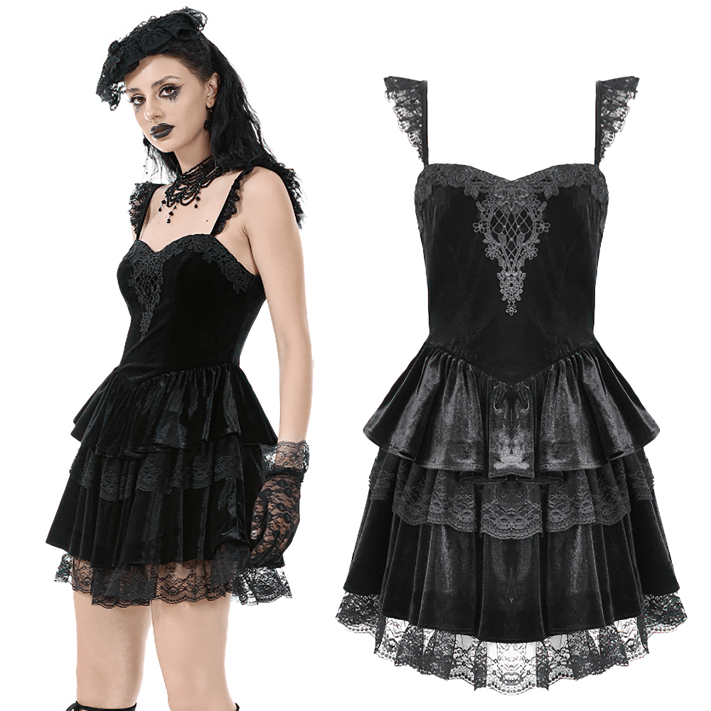 Sensual Lace Mini Dress with Corset and Ruffled Layers