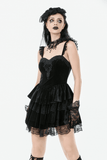 Sensual Lace Mini Dress with Corset and Ruffled Layers