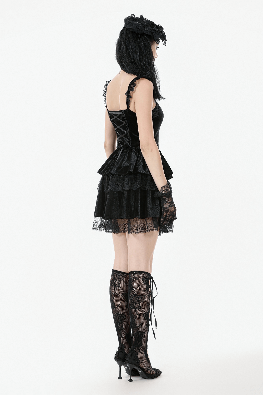 Sensual Lace Mini Dress with Corset and Ruffled Layers