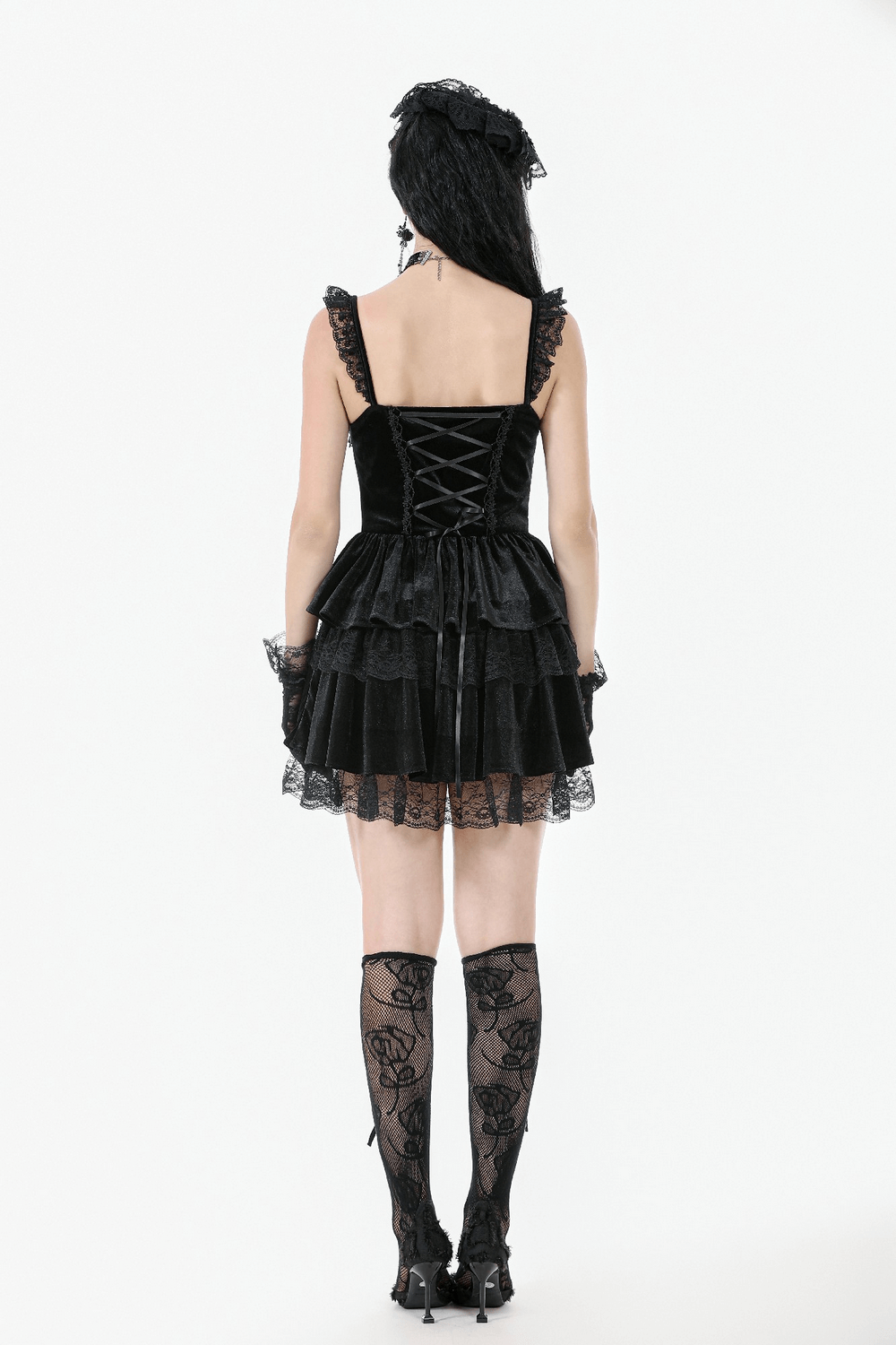 Sensual Lace Mini Dress with Corset and Ruffled Layers