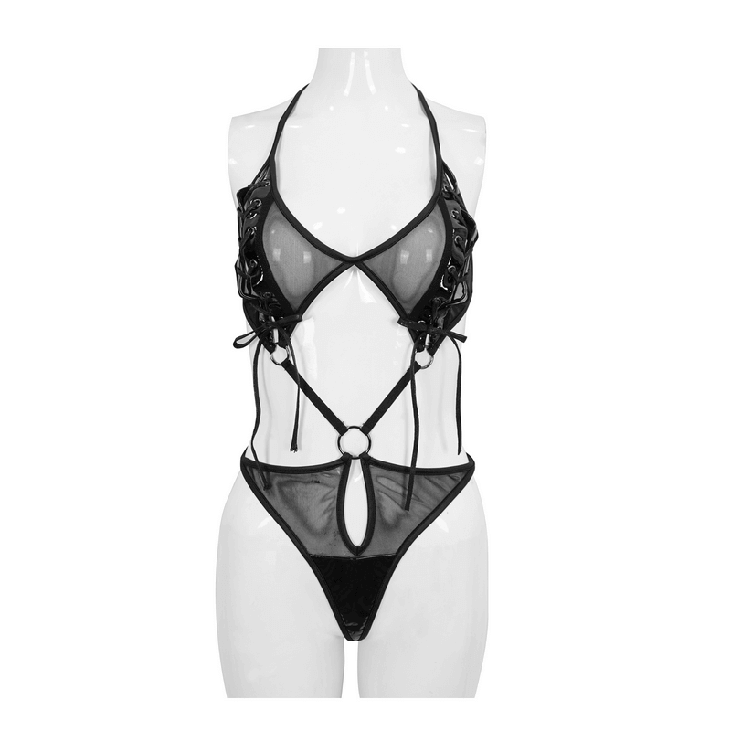 Sensual Lace-Up Bodysuit / Erotic Black Women's Wear