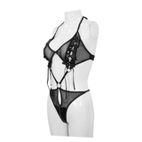 Sensual Lace-Up Bodysuit / Erotic Black Women's Wear