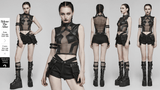 Sensual Peek Mesh and Knit Top with Eyelet Accents