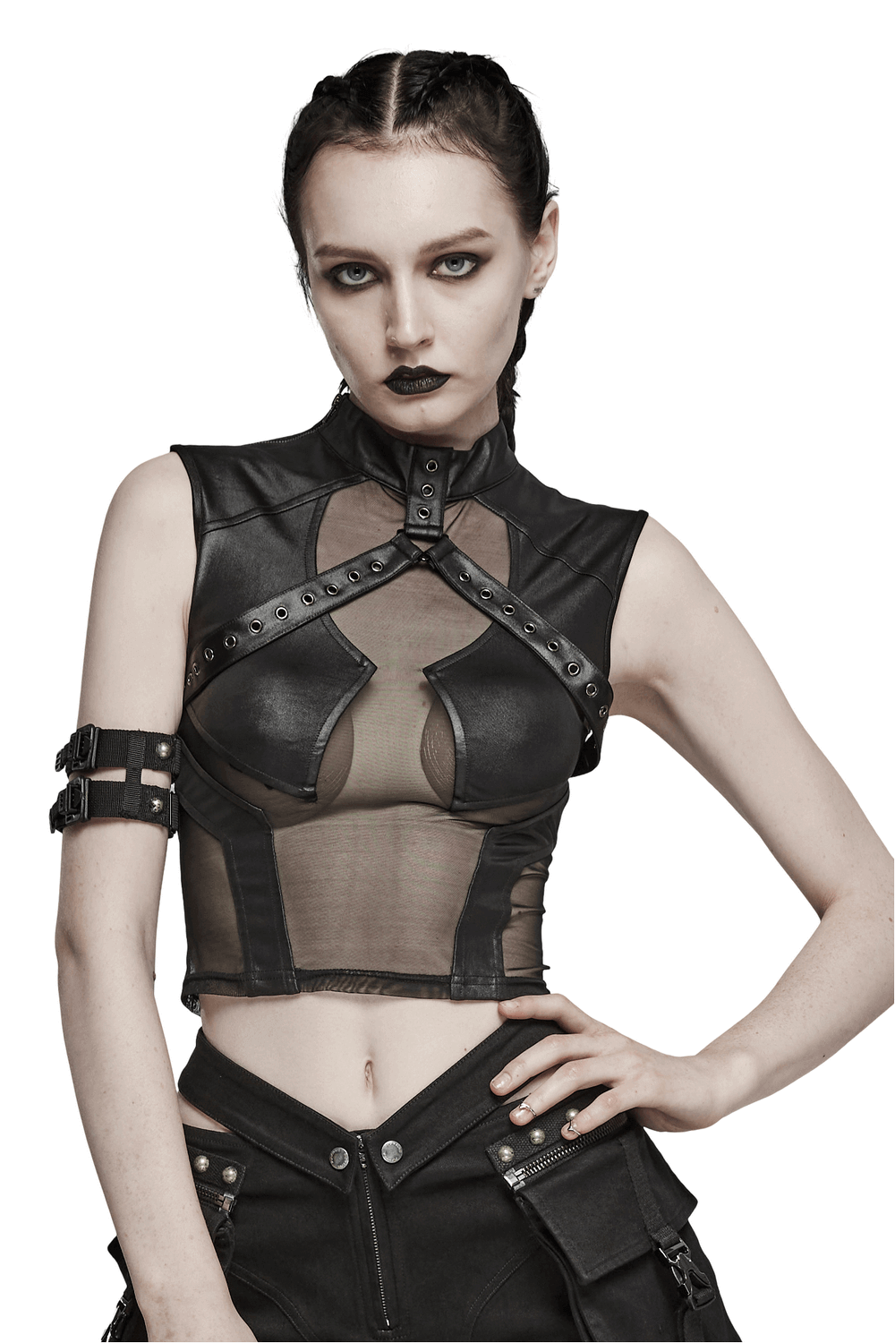 Sensual Peek Mesh and Knit Top with Eyelet Accents
