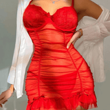 Sensual Pleated Transparent Nightdress / Sexy Ruffled Lace Babydoll / Women's Intimate Apparel - EVE's SECRETS